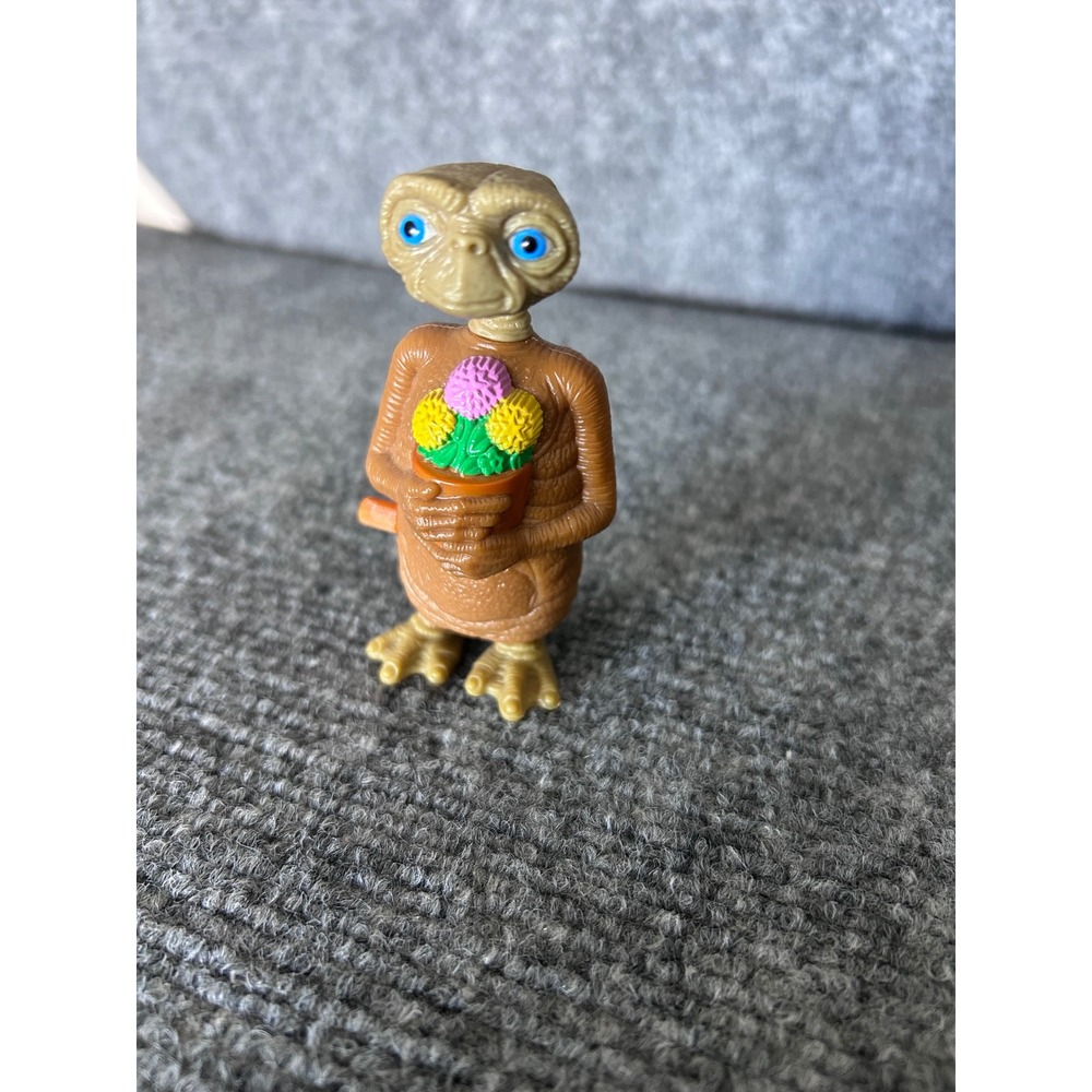 Vintage ET The Extra Terrestrial Wind Up Toy Figure with Flowers 1980s Movie Toy